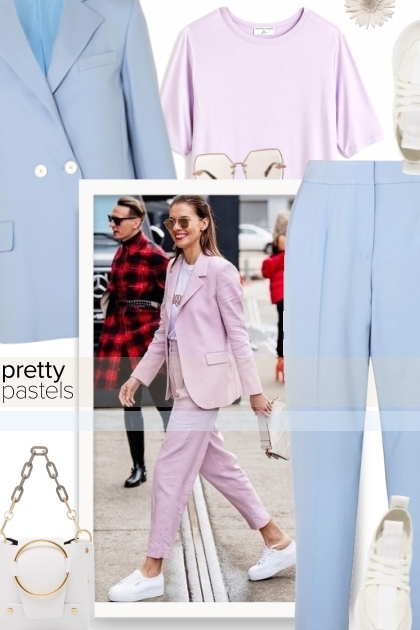 love a pastel two piece power suit,- combinação de moda