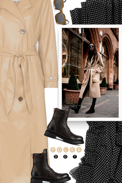 Polka dots & camel coat- Combinazione di moda