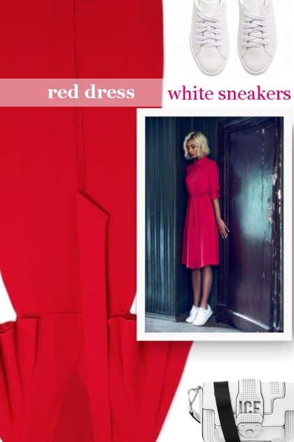 red dress & white sneakers 2019- Modna kombinacija