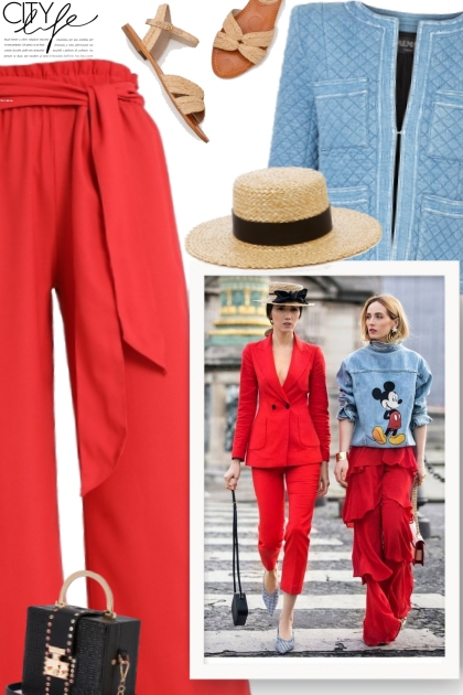 Red and denim, nice combo- Combinazione di moda