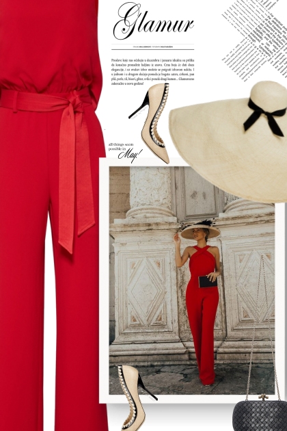 DIFFERENT TIMES JUMPSUIT RED- Modna kombinacija