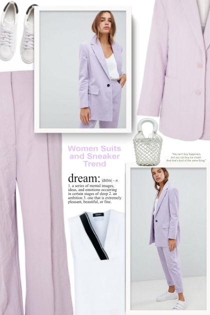 Women  Lilac Suits and Sneaker Trend- Fashion set