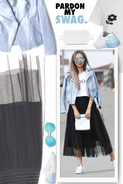 Black Mesh Pleated Elastic Waist Skirt- Modekombination