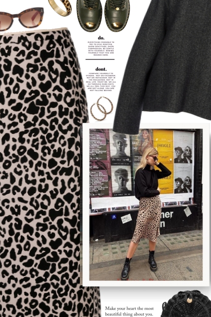   How To Style Oversized Sweater With A Leopard Sk- Combinazione di moda
