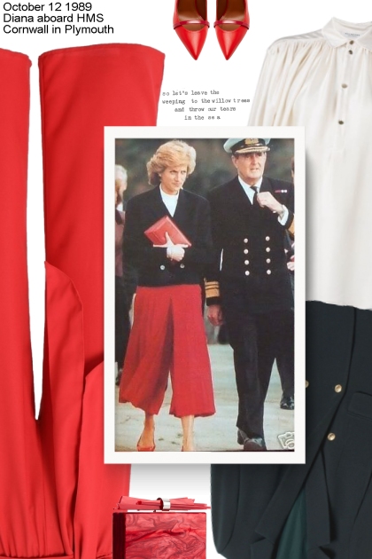 October 12 1989 Diana aboard HMS Cornwall in Plymo- Модное сочетание