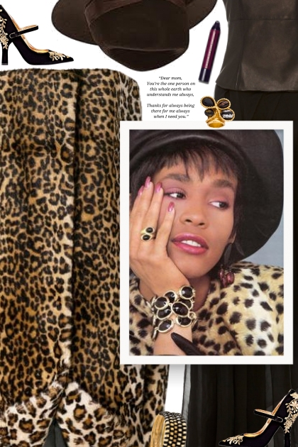   Whitney Houston - leopard coat- Modna kombinacija