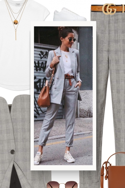 casual office style perfection / grey suit   tee  - Modna kombinacija