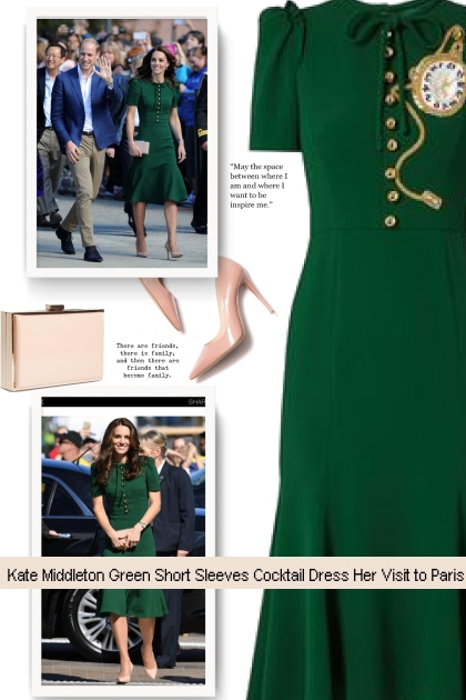 Kate Middleton Green Short Sleeves Cocktail Dress 