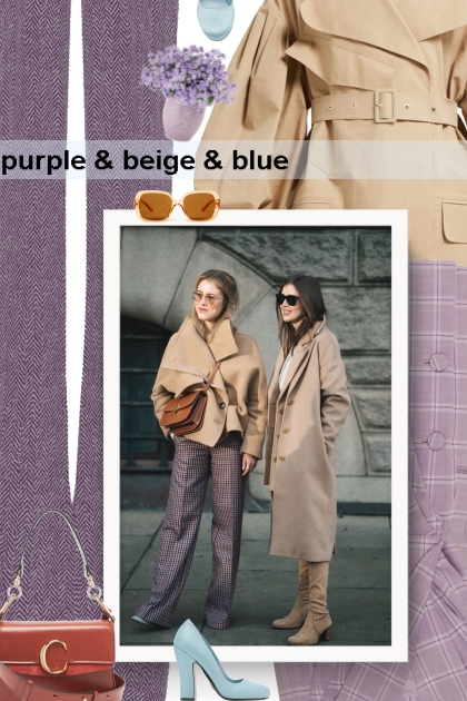 purple & beige & blue- Modna kombinacija