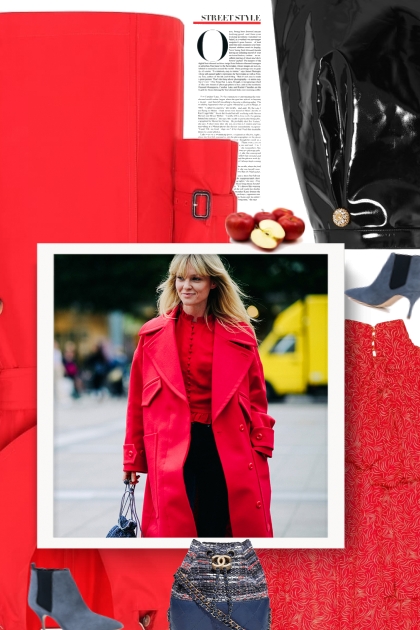 Red trench coat outfits- Modekombination