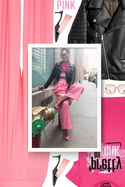  Fall 2019 - pink pants & leather jacket- Fashion set