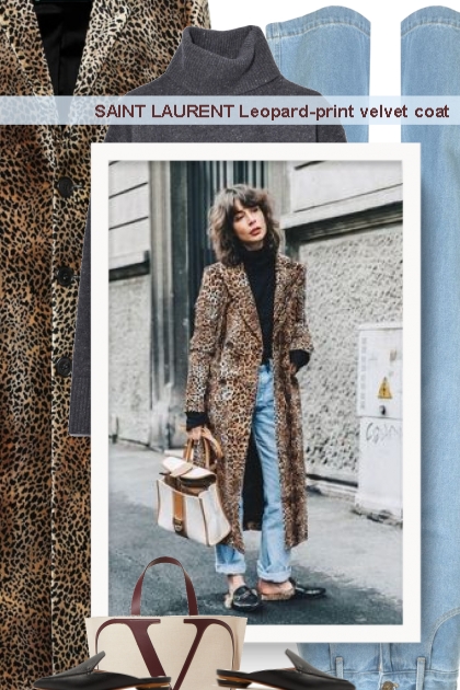  SAINT LAURENT Leopard-print velvet coat - Modna kombinacija