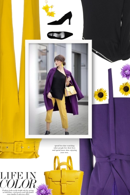 yellow, purple and black- Modna kombinacija