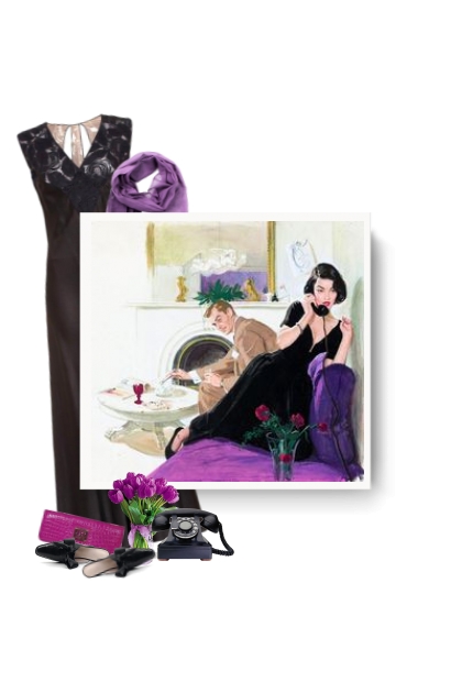 1930s Art Deco Black Liquid Satin dress - Modekombination
