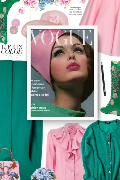 Vogue - green and pink- Modna kombinacija
