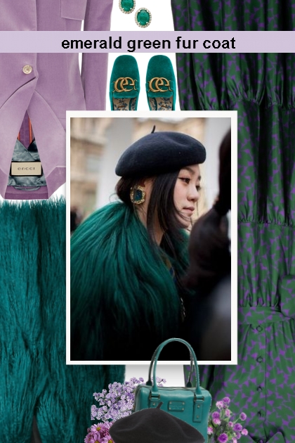 Emerald green fur coat- Fashion set