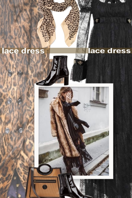 lace dress and fur coat- Kreacja