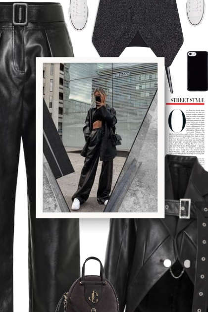 Black leather- Combinazione di moda