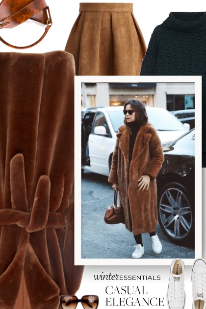 large faux fur belted coat - Modna kombinacija