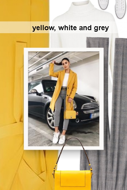 yellow, white and grey- Модное сочетание