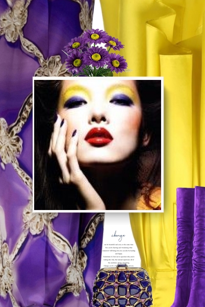 vintage style - purple and yellow- Fashion set