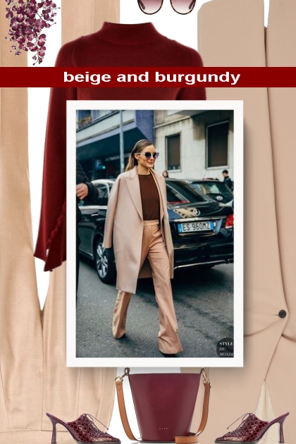  beige and burgundy
