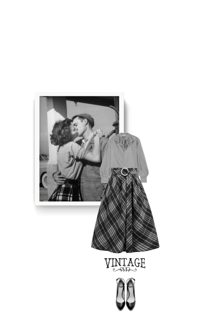 Vintage A-Line Pleated Flared Plaid- Fashion set
