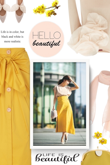 Johanna Ortiz Fresh Lemon Ruched Midi Skirt- Fashion set