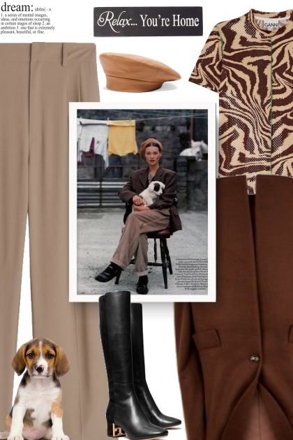 Clyde camel tan leather beret hat - Modna kombinacija