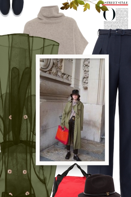 olive sheer trench coat - Modekombination