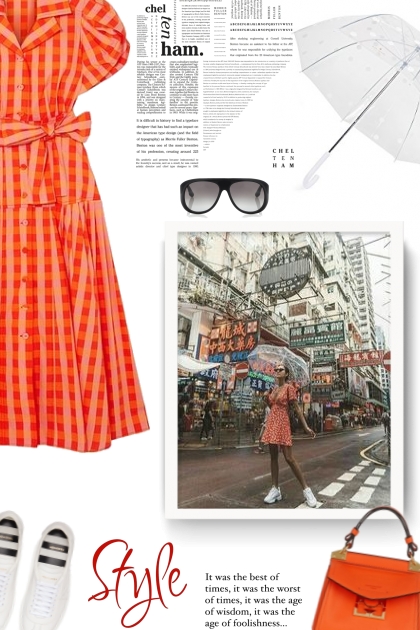 LHD orange checkered dress - Combinazione di moda