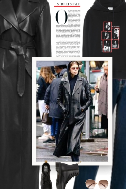 leather trench coat - street style- Combinaciónde moda