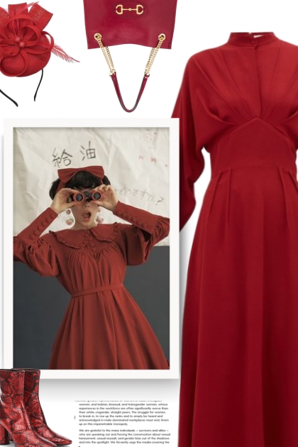 Emilia Wickstead’s claret-red dress- Modna kombinacija