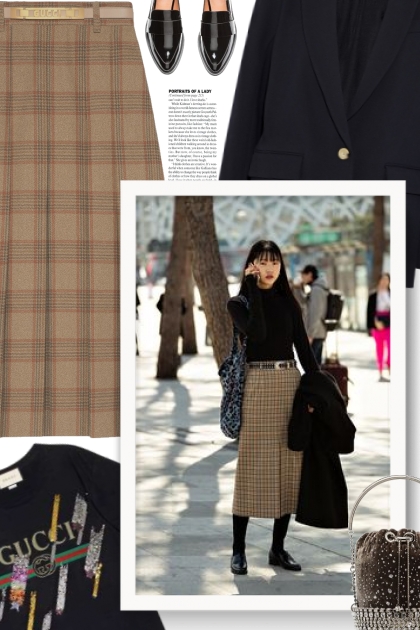 GUCCI Check wool A-line skirt - street style- Модное сочетание