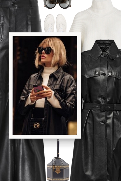 PRADA leather trench coat- combinação de moda
