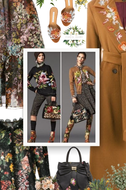  floral embroidered collar coat- Модное сочетание