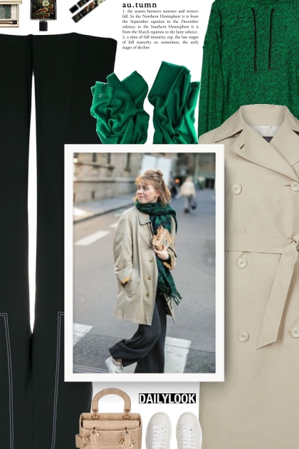 green scarf - fall style- コーディネート