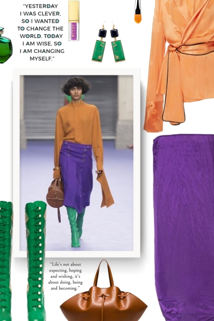 purple, orange and green- combinação de moda