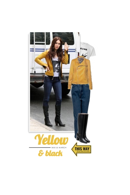 yellowjacket  and black boots- Modna kombinacija