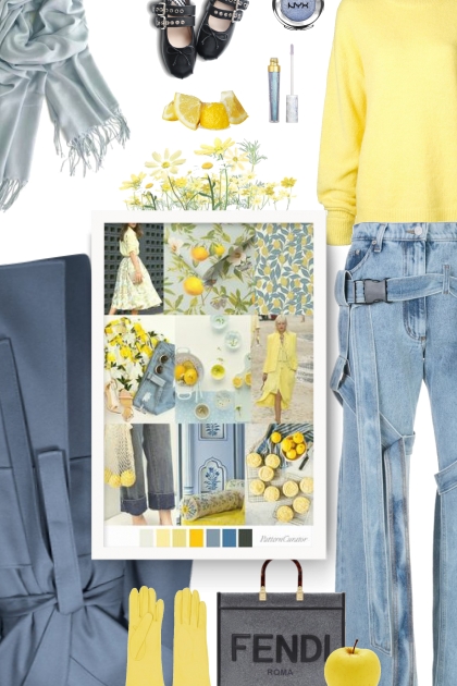 yellow, grey and blue- コーディネート