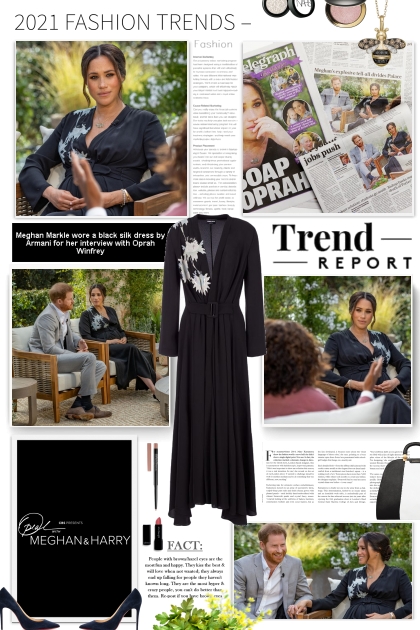 Meghan Markle wore a black silk dress by Armani fo- Combinazione di moda