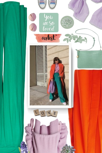 green.orange.lilac- Modekombination