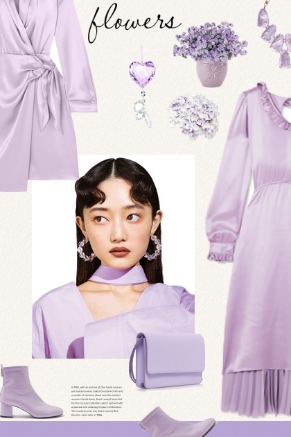 lilac - BALENCIAGA Hybrid ruffled silk-satin dress- Модное сочетание