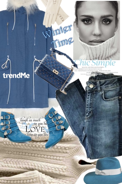 Cream and Blue Coat- Модное сочетание