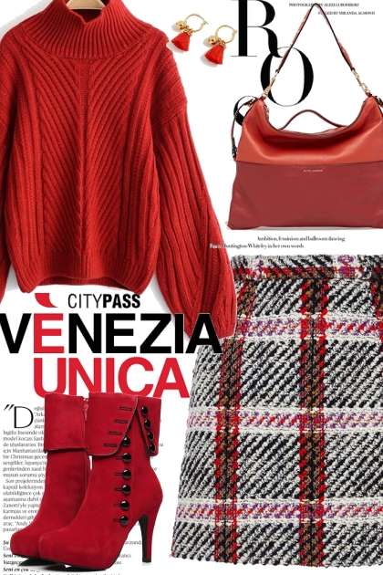 Red and Grey Plaid- Modna kombinacija