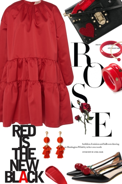 Red Ruffle Dress- combinação de moda