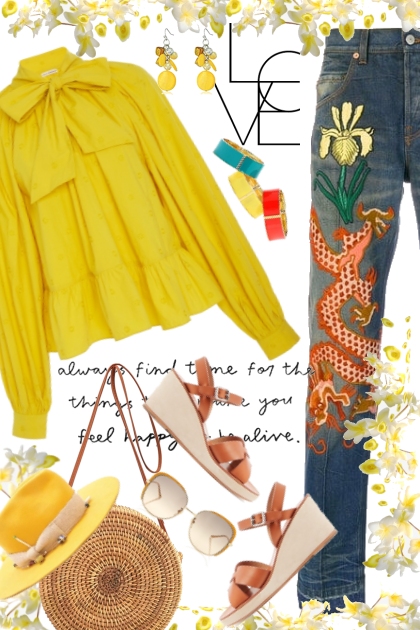 Fun Jeans-Bright Yellow Blouse- Modekombination