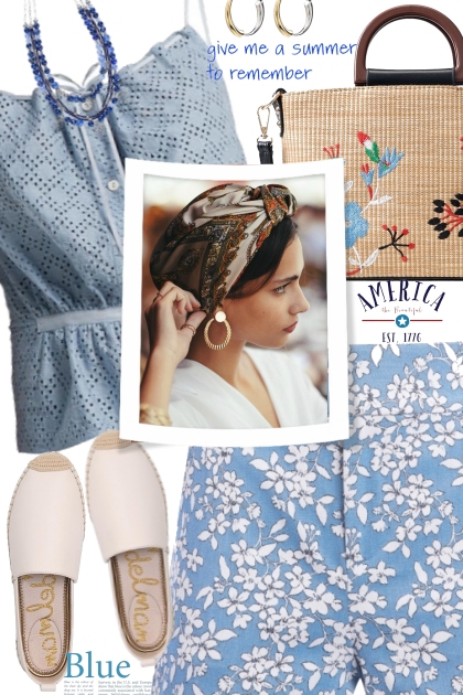 Blue and White Shorts- combinação de moda