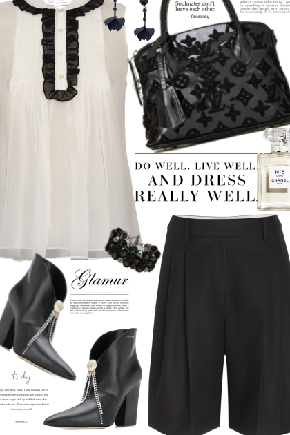 Black And White Ruffle Top- combinação de moda