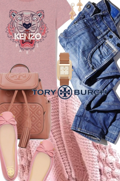 Tory Burch Pink Flats- combinação de moda